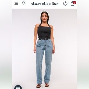 Abercrombie curve love High-Rise Straight Jeans in Light Blue